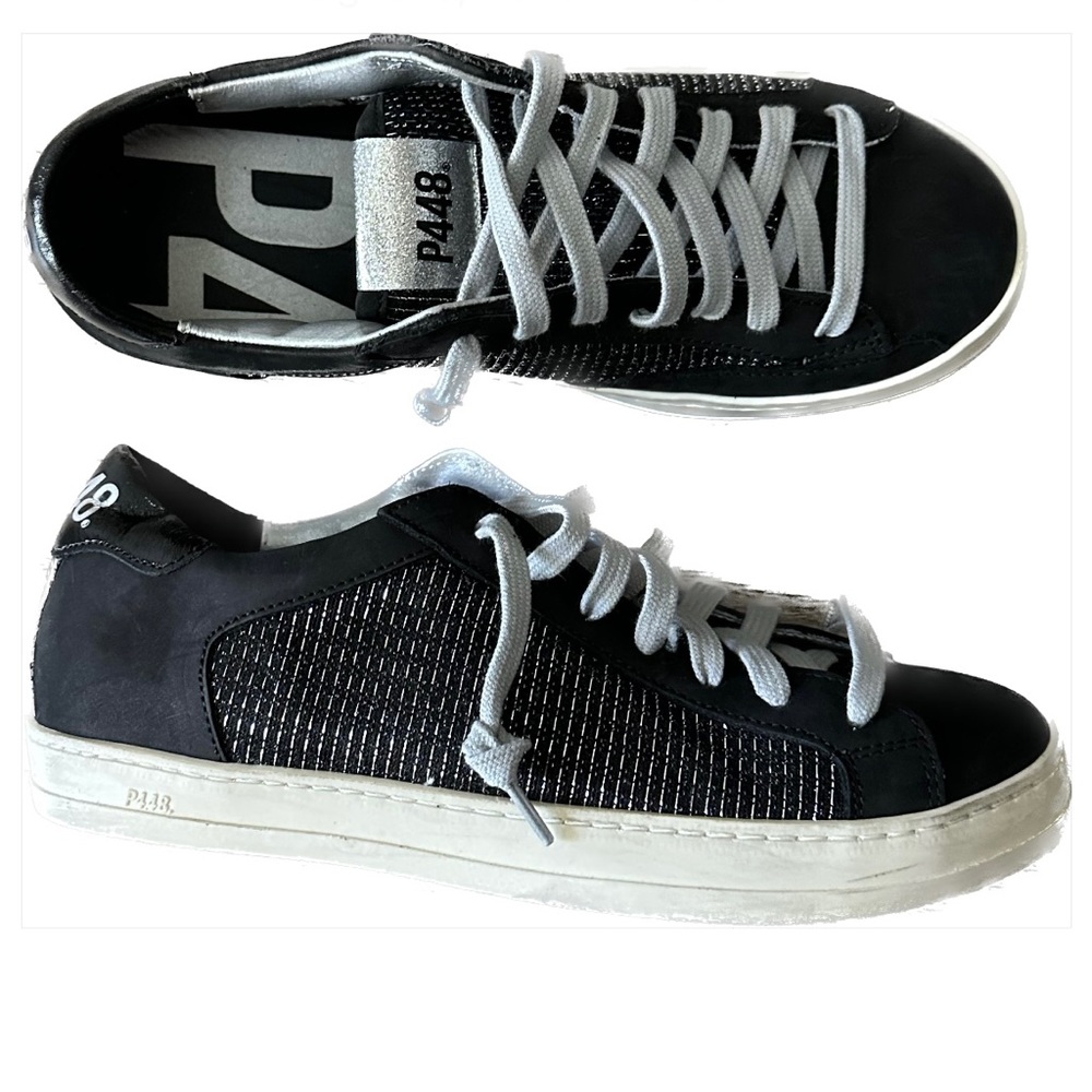 P448 Black Leather Sneakers